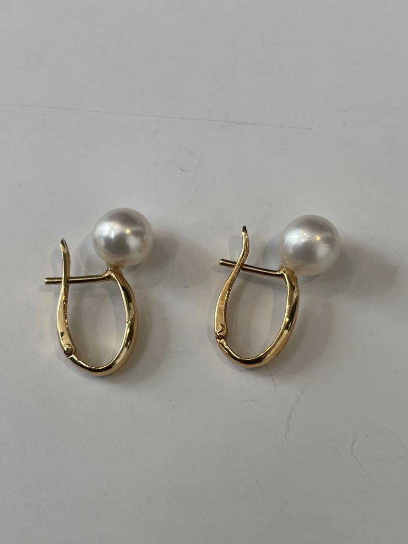 K18ピアス　真珠　18金パールピアス　ホワイトパール　フープピアス　金ピアス