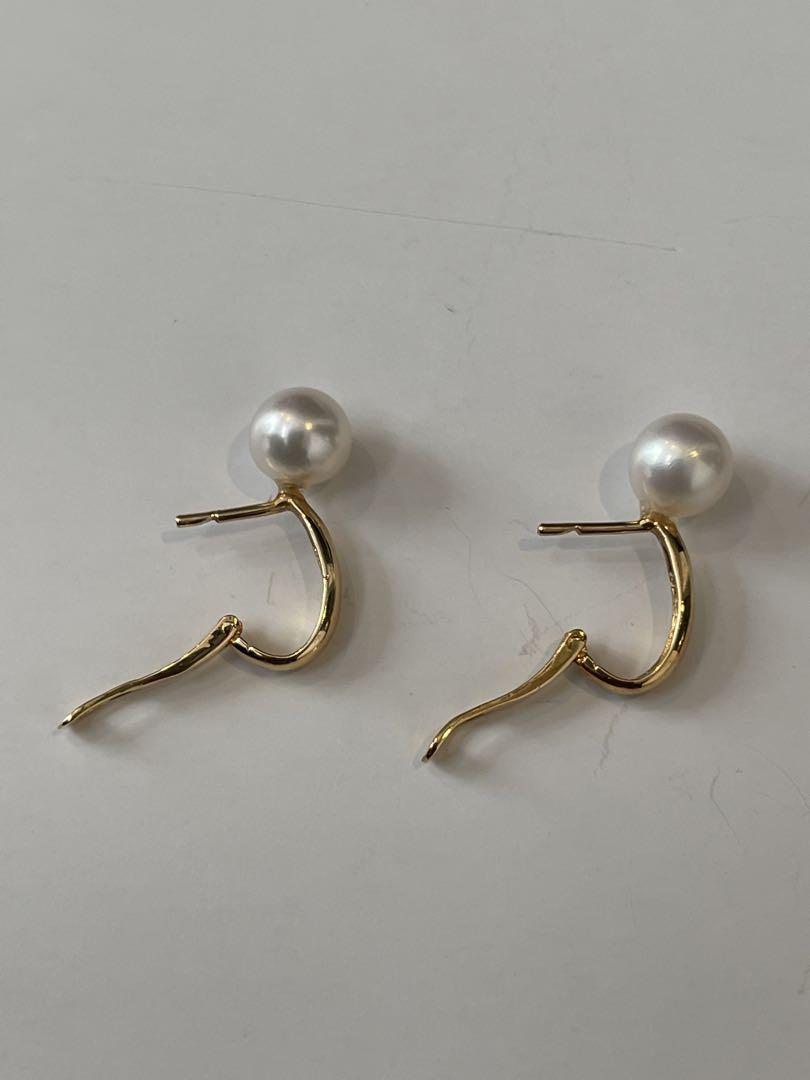 K18ピアス　真珠　18金パールピアス　ホワイトパール　フープピアス　金ピアス