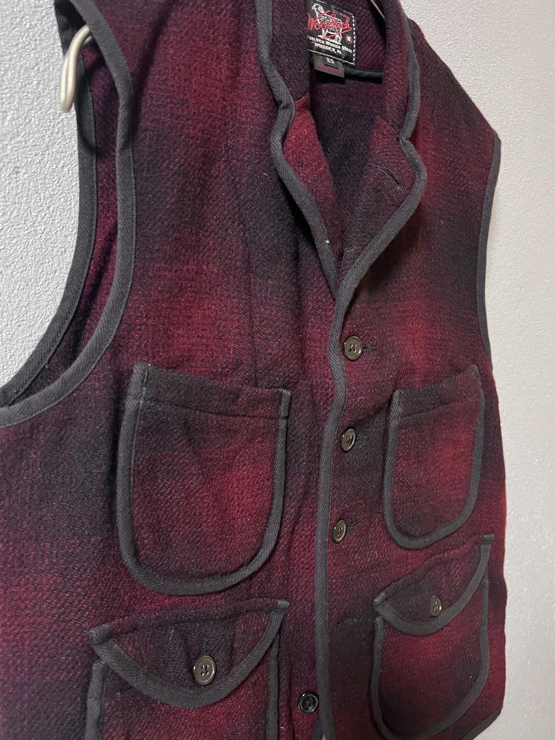 Woolrich ウール混紡 ベスト XS チェック　レッド/ブラック