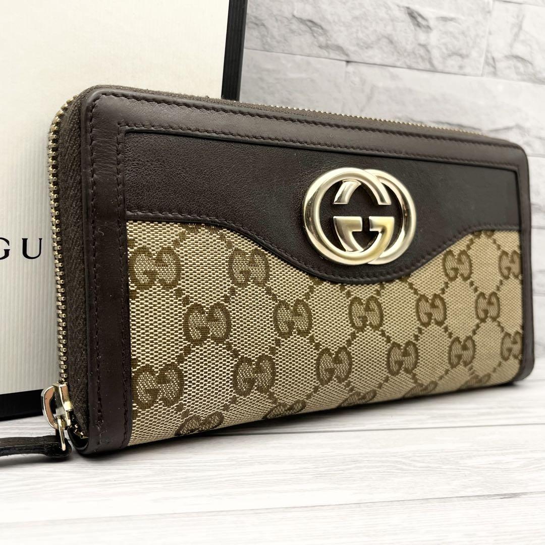 極美品✨グッチgucci GG キャンパスラウンドジップ折財布