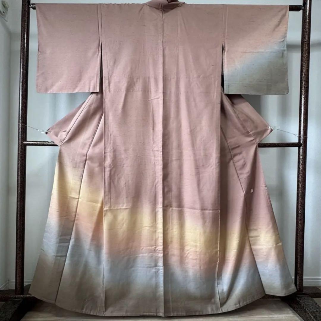 【本物保証】 超美品 トールサイズ 茶 付け下げ 訪問着 単衣 164 牛首紬 正絹 着物 着物・浴衣