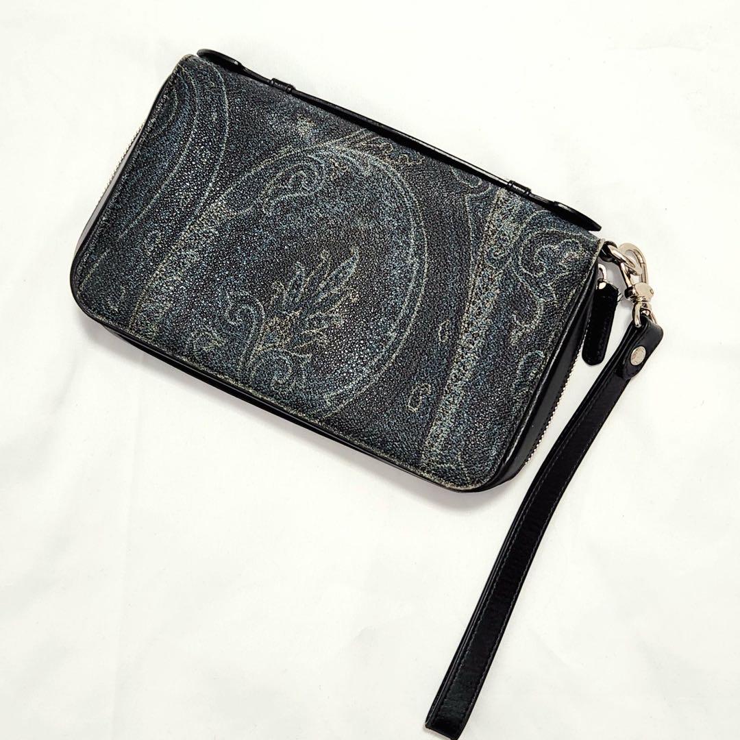 ETRO エトロ ペイズリー レザー ウォレット セカンドバッグ オーガナイザー