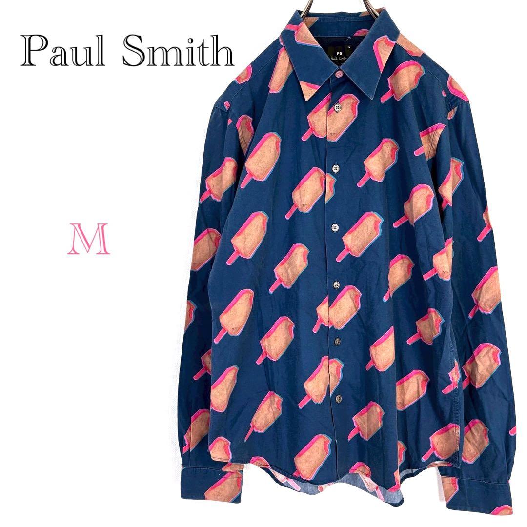 ◆ポールスミス【M】襟付きシャツ アイス柄 総柄 綿100％ 日本製 長袖