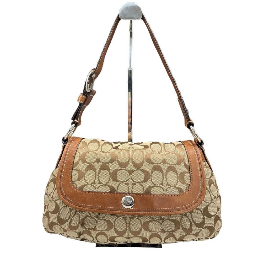 美品 coach コーチ ハンドバッグ 茶 シグネチャー ワンショルダー