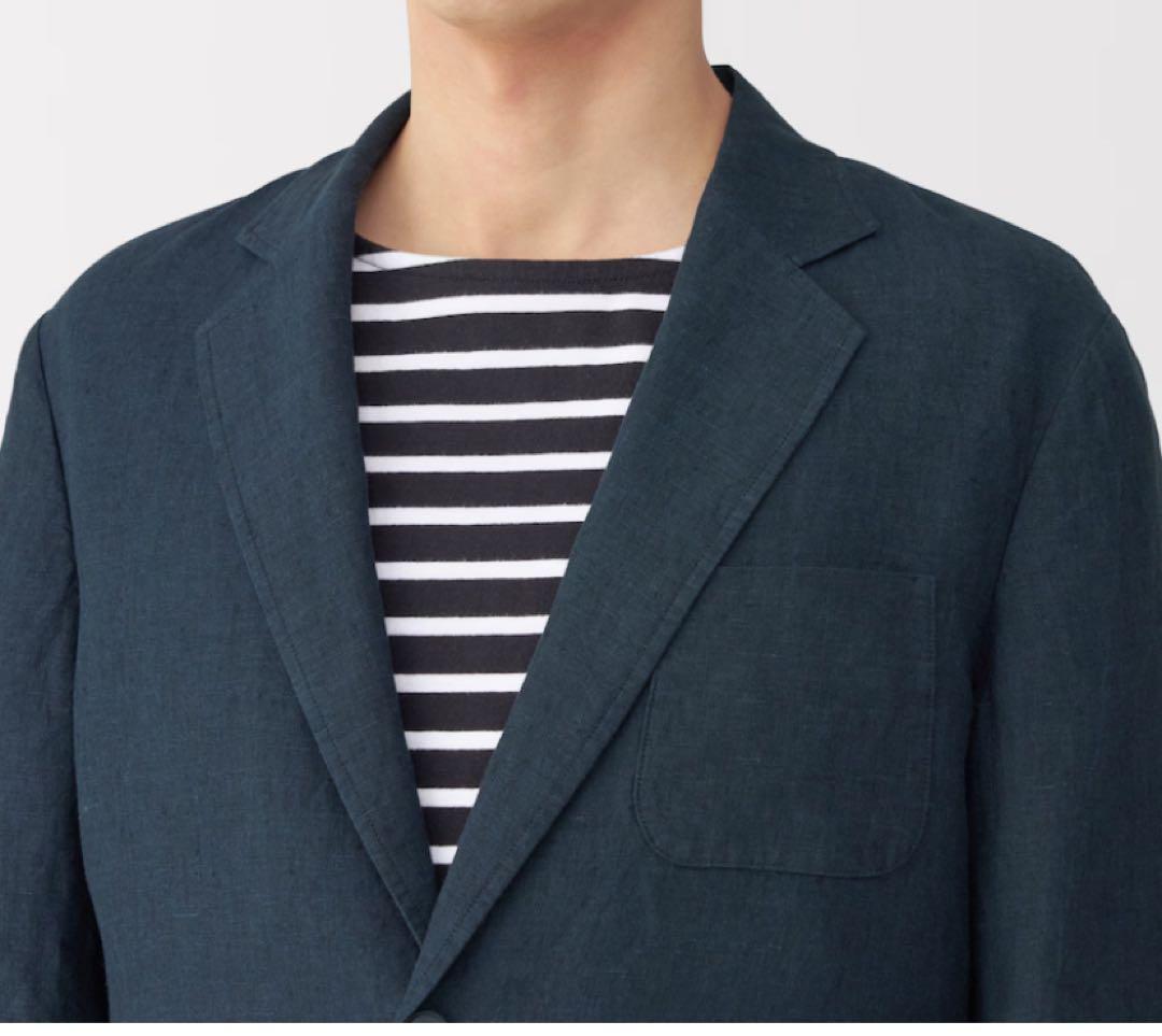 無印良品 新品 紳士　リネン洗いざらしジャケット 紳士　XL ネイビー　メンズ 無印良品 新品 紳士 リネン洗いざらしジャケット 紳士 L メンズ