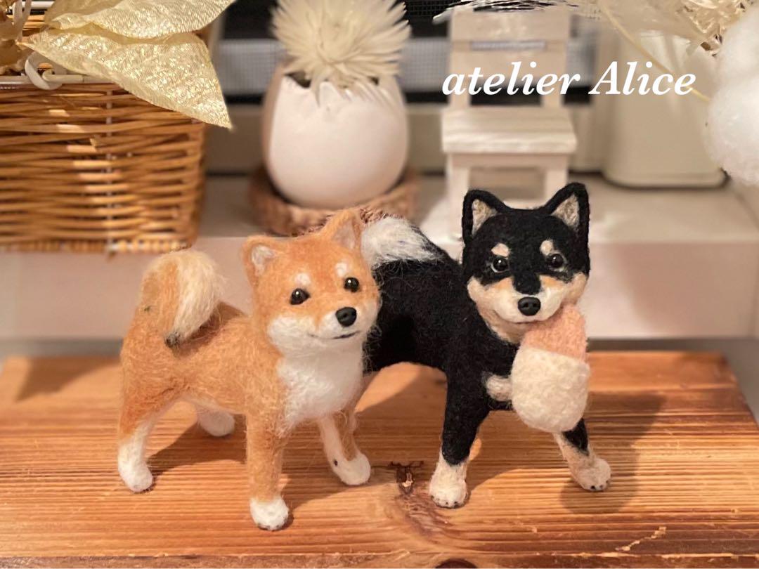 豆柴　犬　羊毛フェルト　ハンドメイド　柴犬　芝犬　置物　インテリア　ぬいぐるみ