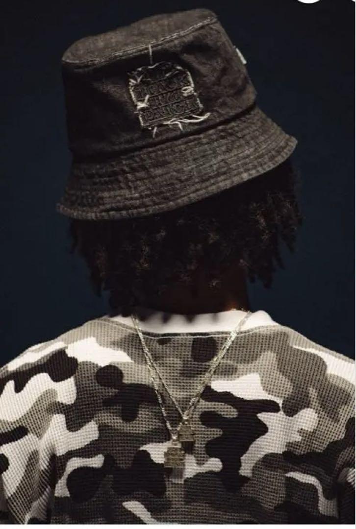 週末限定値下げDENIM BUCKET HATブラックアイパッチ バケットハット