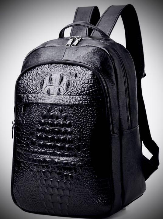 リュックサック　高級牛本革　ワニ　型押　メンズ　黒　新品