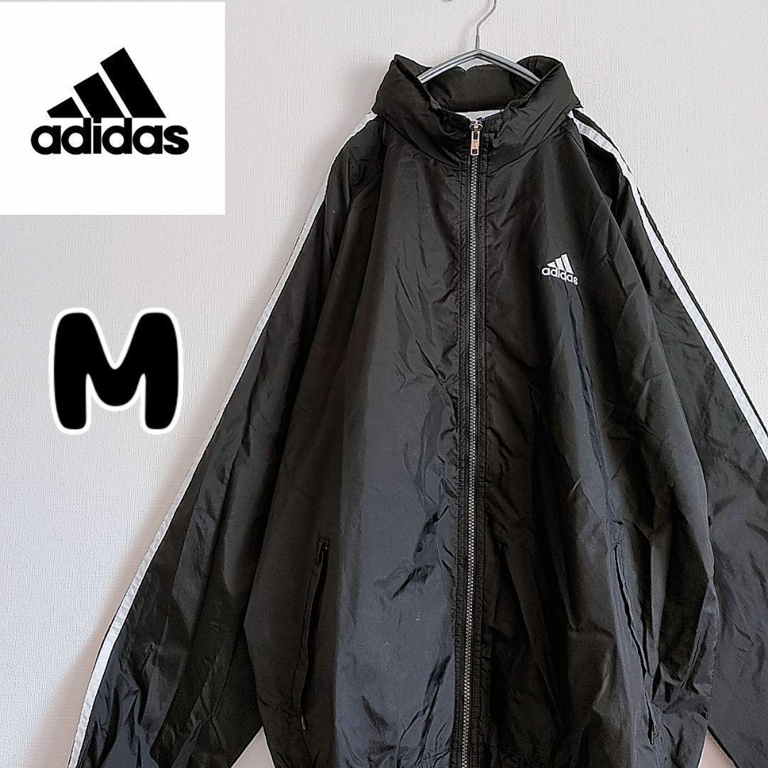 アディダス　フルジップ　ナイロンジャケット　90s　黒　M　長袖　メンズ