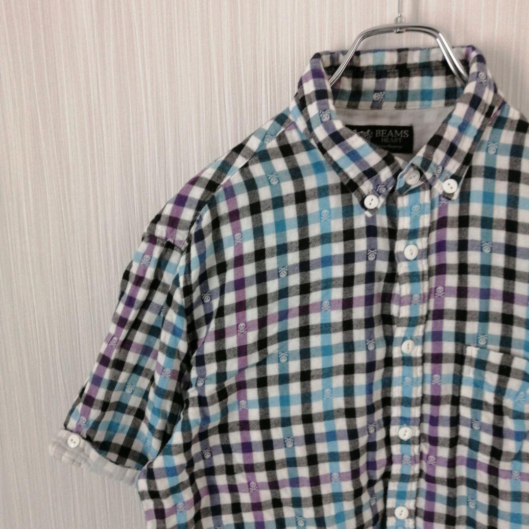 BEAMS HEART チェックシャツ 半袖 ドクロ メンズ