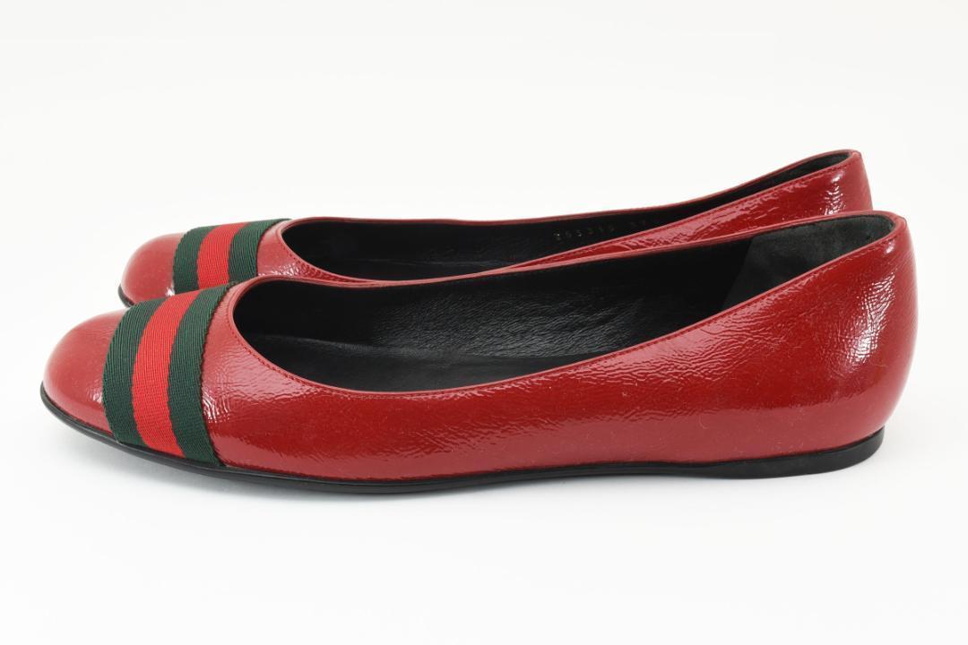 GUCCI　グッチ　フラットシューズ　エナメル　赤　シェリーライン　パンプス