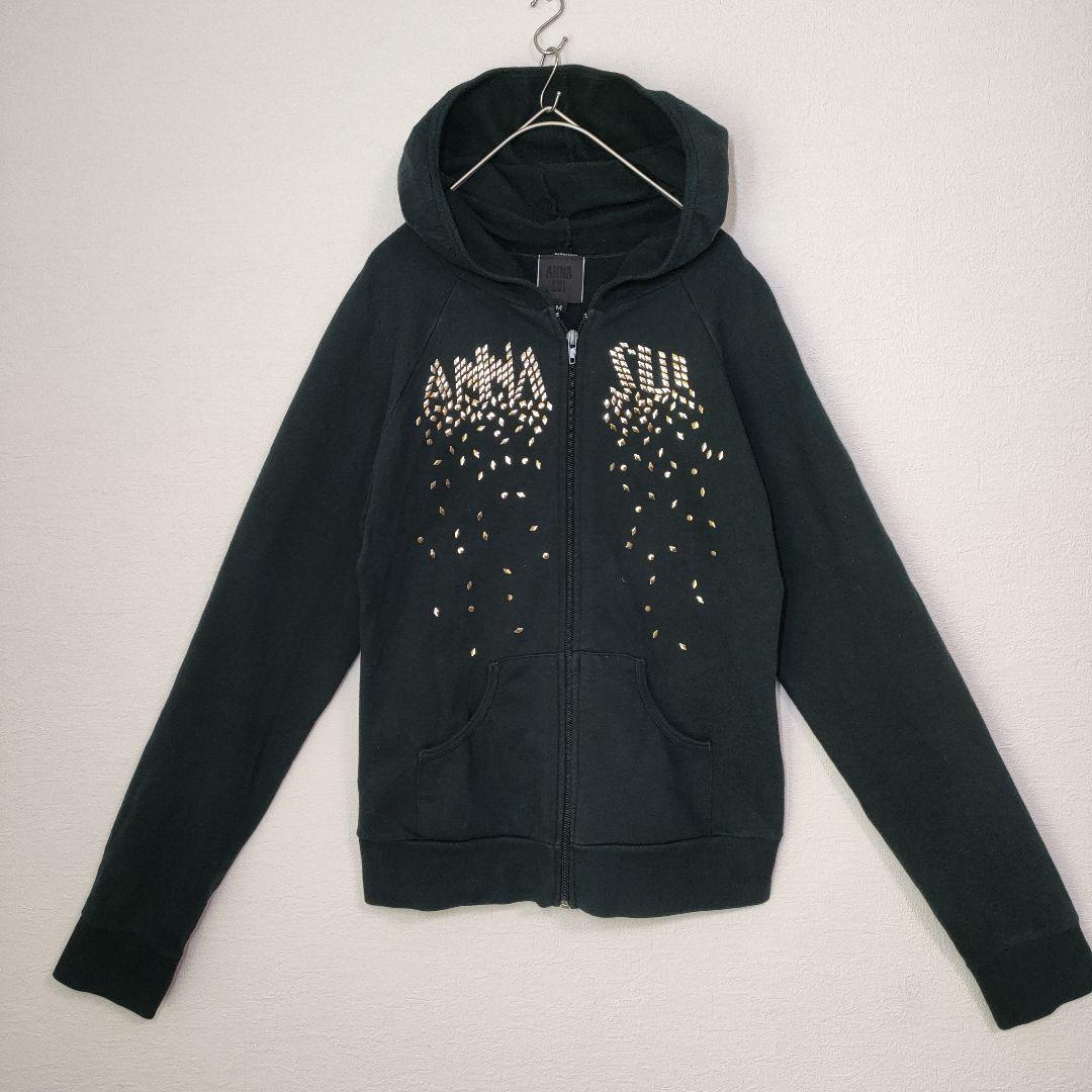 ANNA SUI アナスイ パーカー 黒 金 ジップアップ USA製 スタッズ