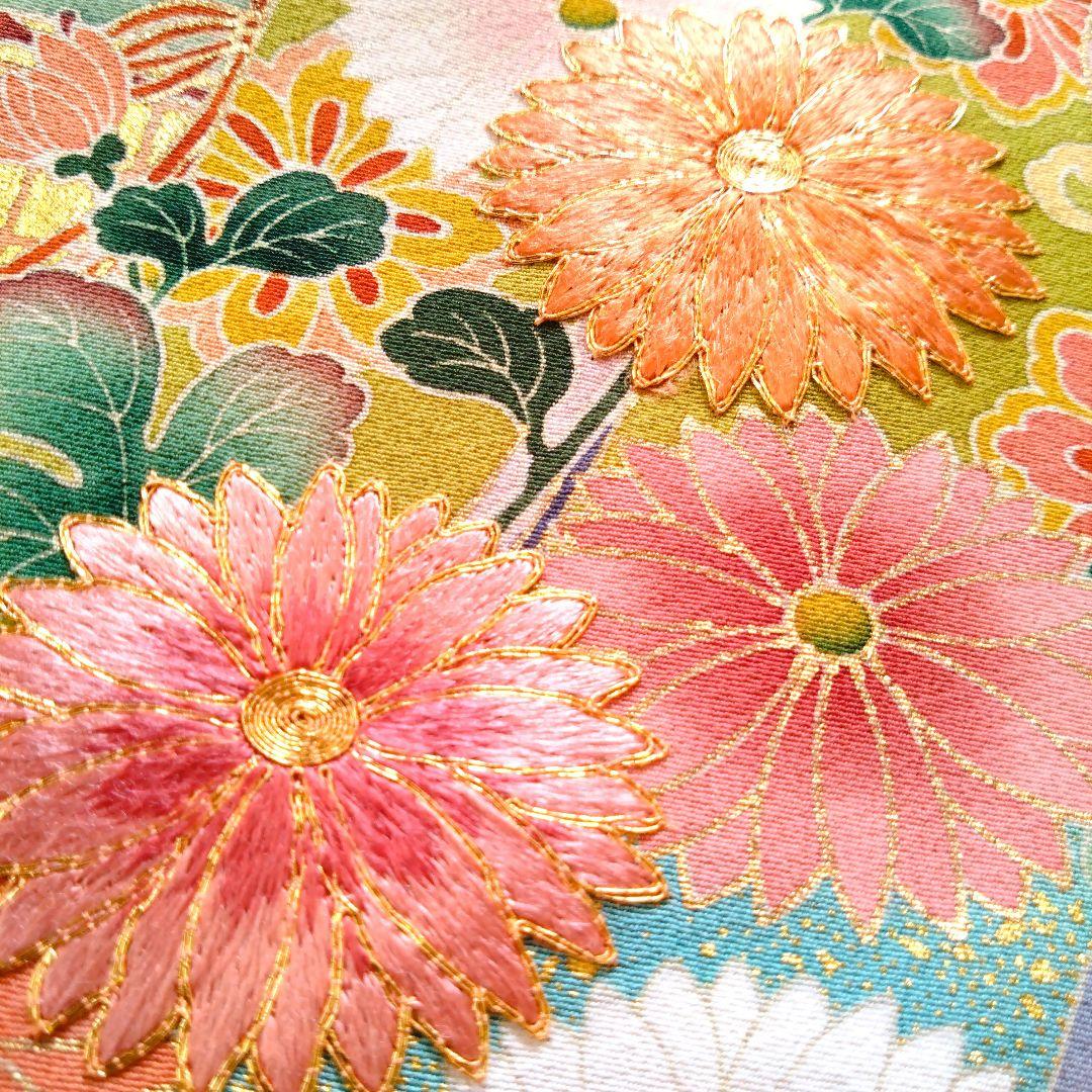 着物リメイク　ワンピース　黒留袖　ロング　Aライン　ドレス　御所車吉祥花文　刺繍