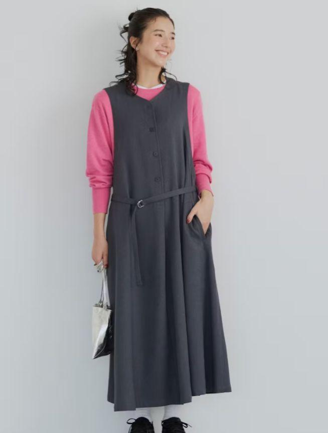 北欧、暮らしの道具店品/よくまとまるジャンパースカート（ベルト付き）