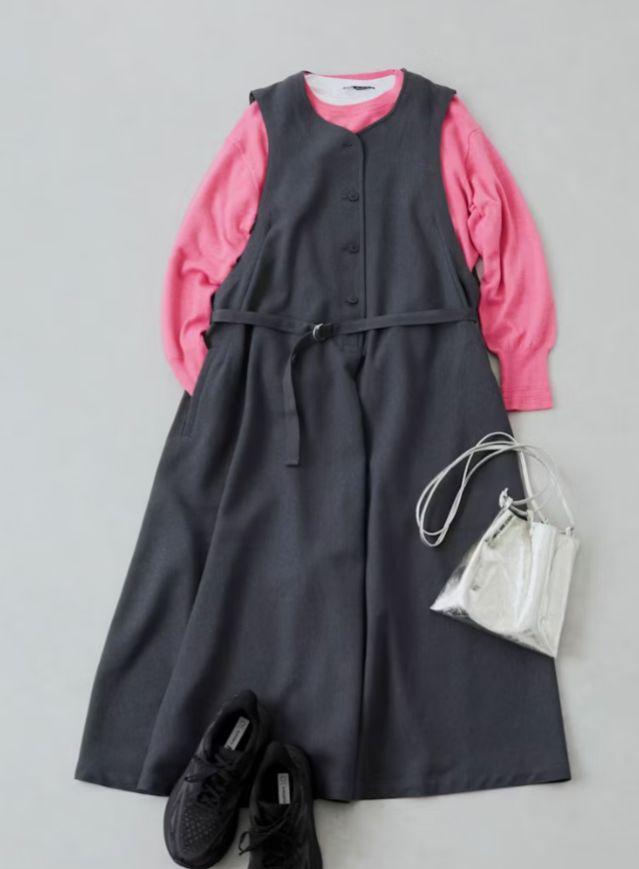 北欧、暮らしの道具店品/よくまとまるジャンパースカート（ベルト付き）