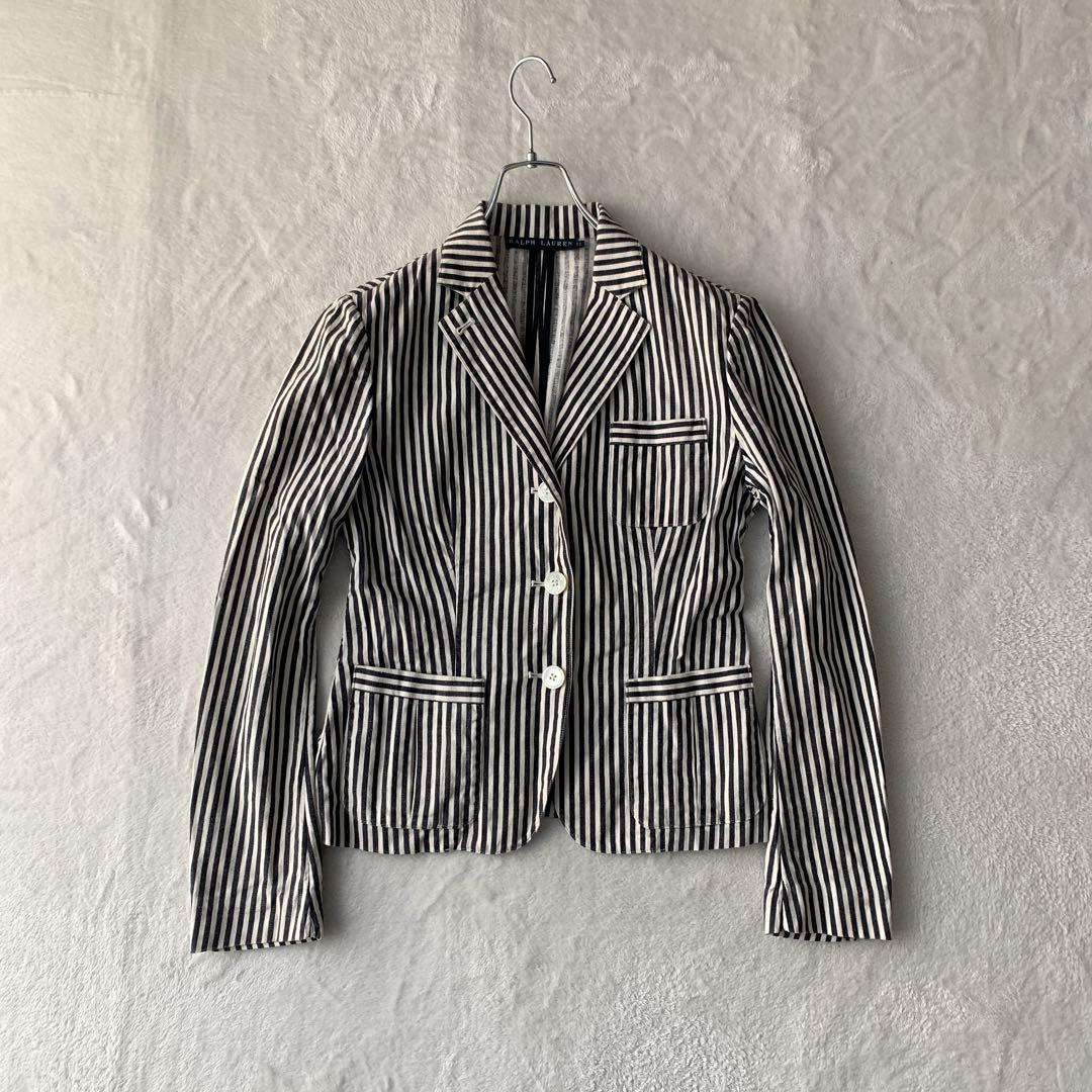 希少 RALPH LAUREN ストライプ リネン 短丈 テーラード ジャケット 希少 RALPH LAUREN ストライプ リネン 短丈 テーラード