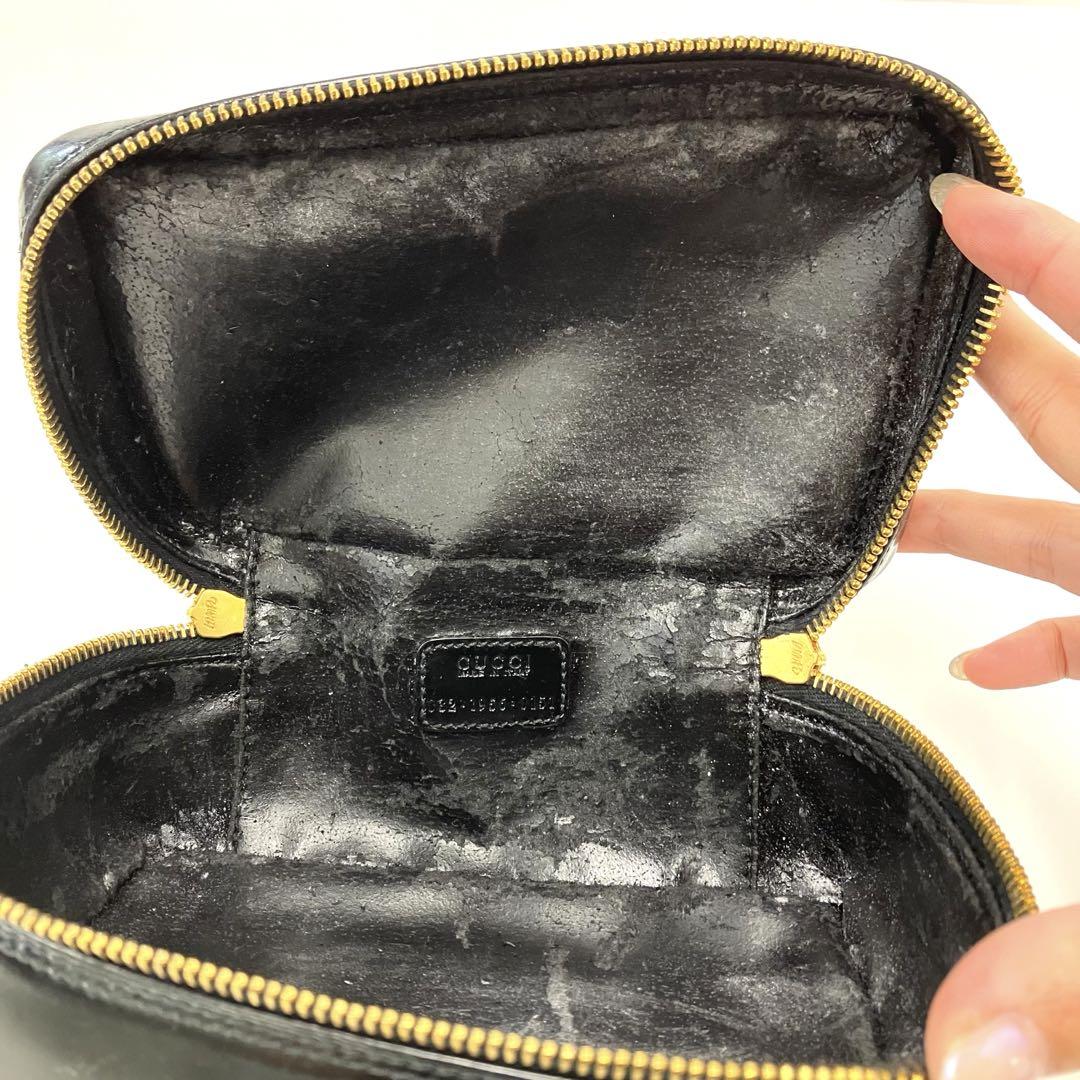 大人気☆GUCCI☆グッチ☆ポーチ☆バニティバッグ☆バンブー☆エナメル☆ブラック