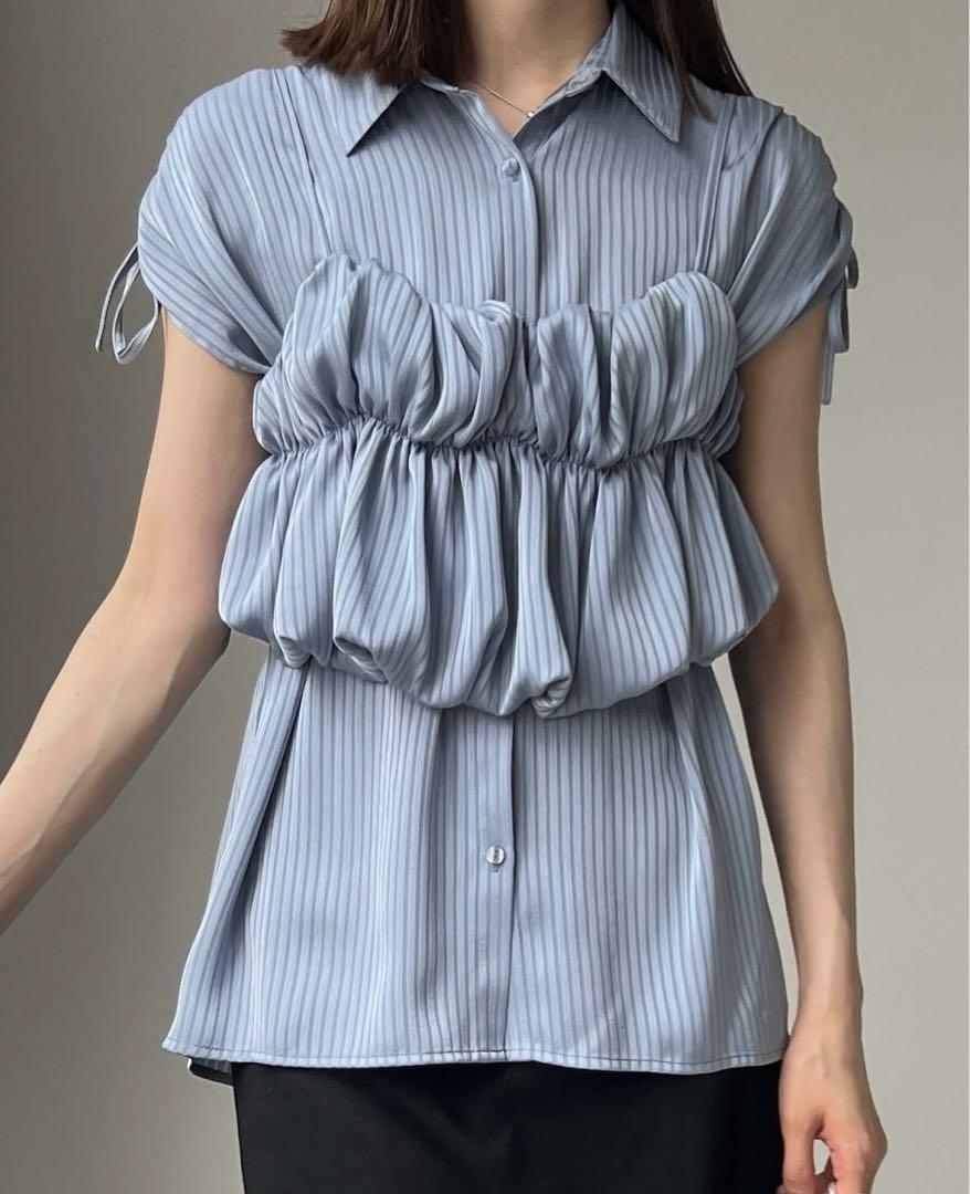 【olu.】ストライプバルーン ビスチェセット シャツ ブルー 美品 ブラウス