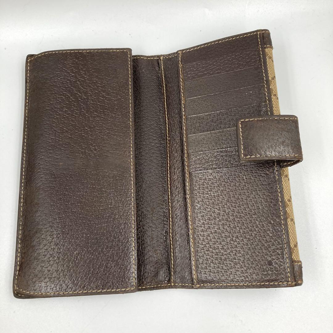 良品】グッチ 長財布 GG柄 キャンバス レザー ブラウン