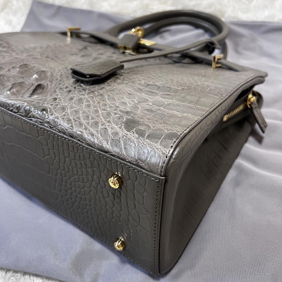 美品 RODANIA クロコ ハンドバッグ 2way チェーンポーチ付 グレー