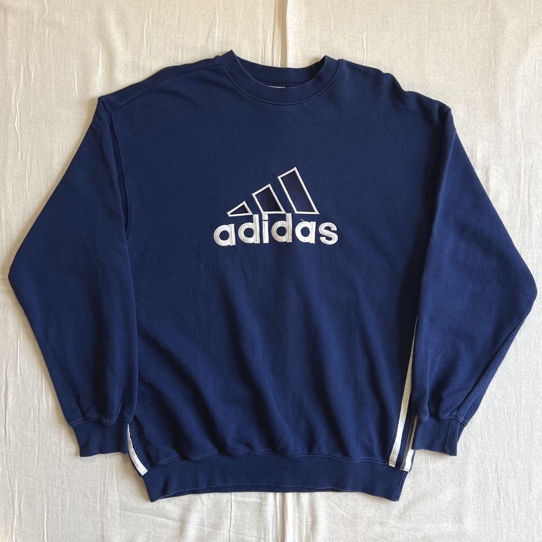 90s　old adidas　両面ロゴ刺繍　スウェット　脇下スリーストライプスL