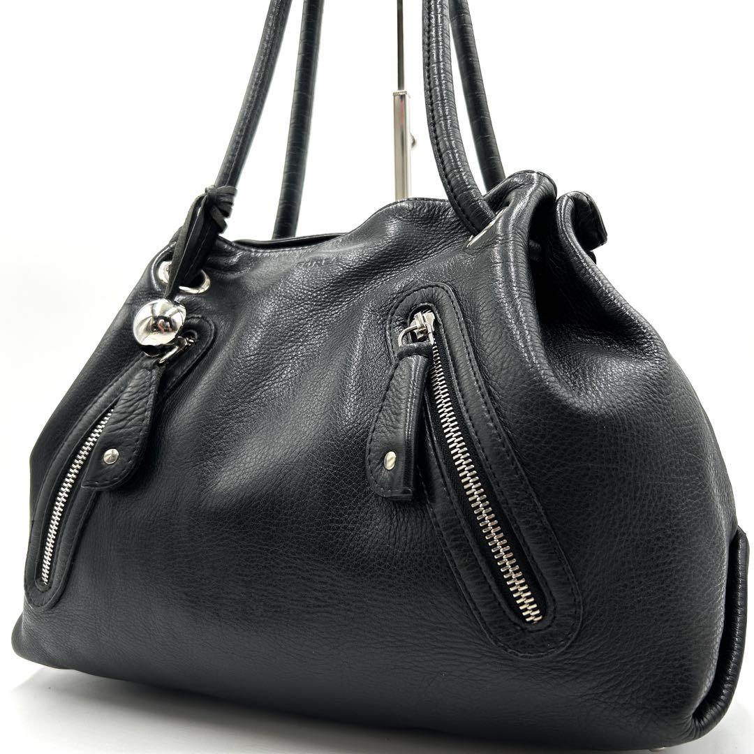 美品 フルラ ハンドバッグ カルメン ワンショルダー 巾着 肩掛け レザー黒