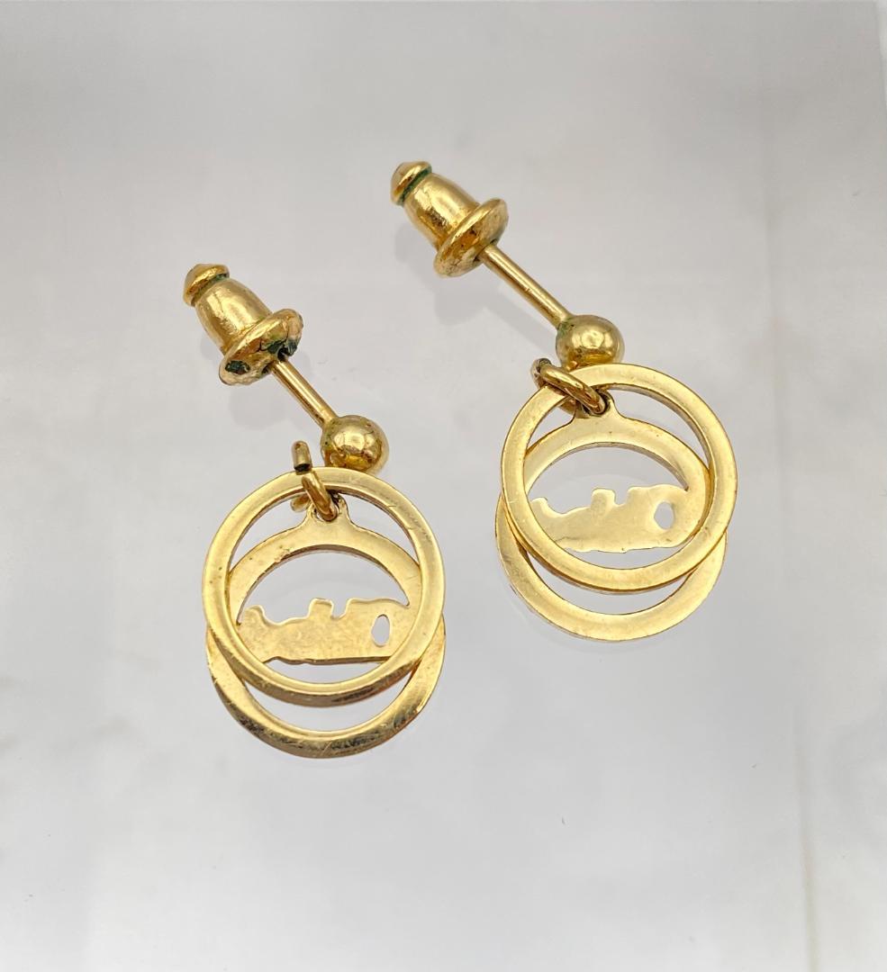 Chloé クロエ ゴールド クリスタル付き ロゴ フープピアス