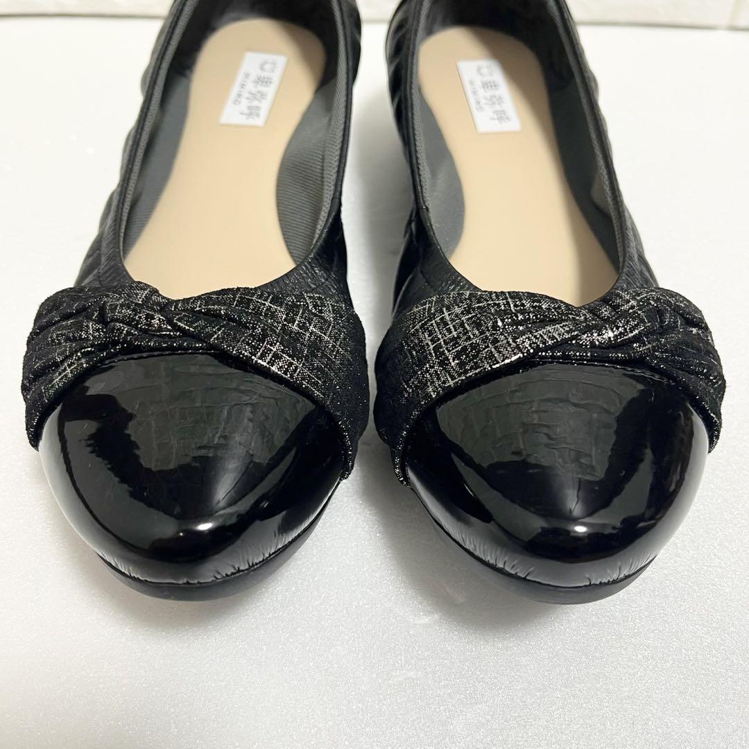 【美品】HIMIKO ヒミコ フラットシューズ ラメリボン レザー ブラック