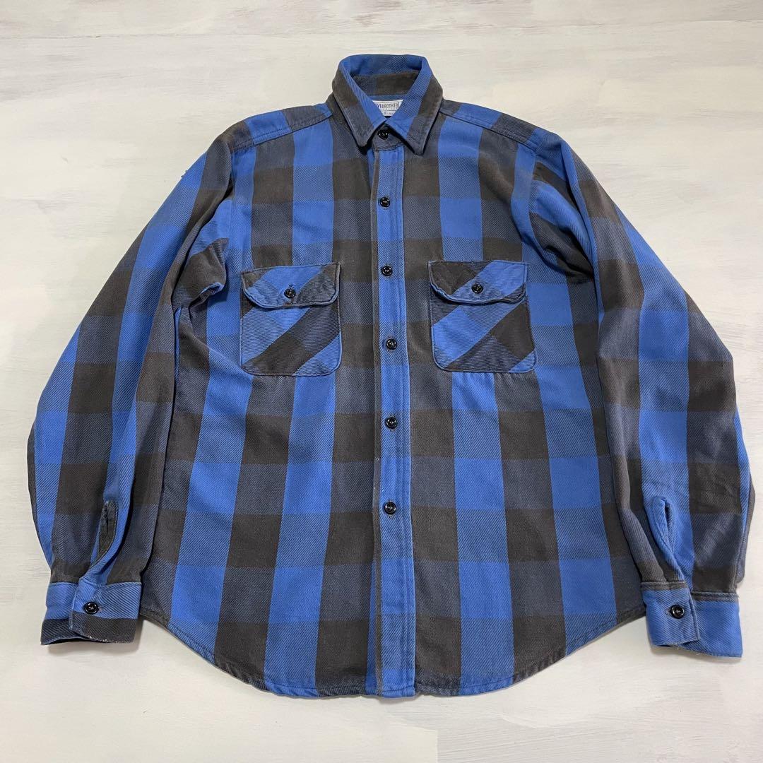 レア 70s-80s FIVE BROTHER バッファローチェックネル　青×黒