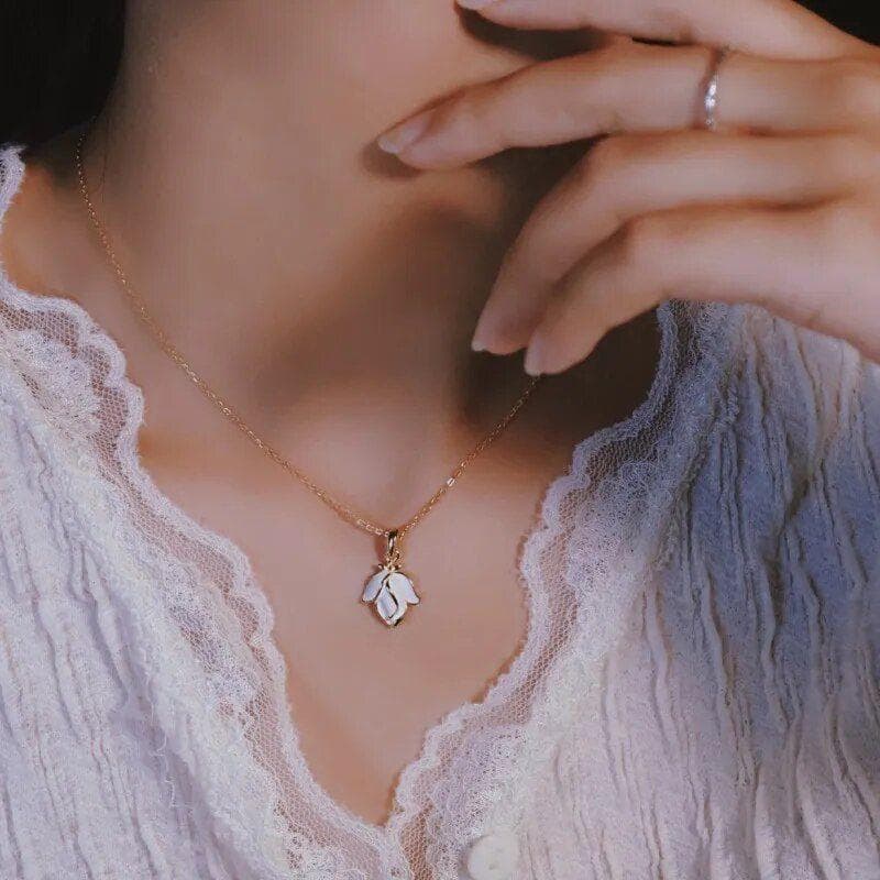 513Al【優美】ネックレス　ホワイトローズ　エナメル　S925　K14ゴールド