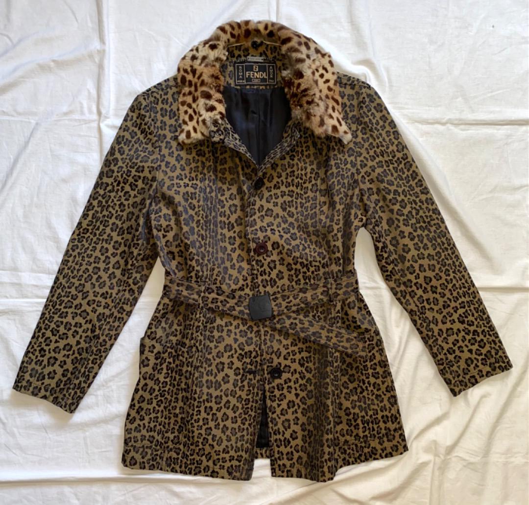 FENDI フェンディ レオパード ヒョウ柄 ジャケット 付け襟ファー 伊製40