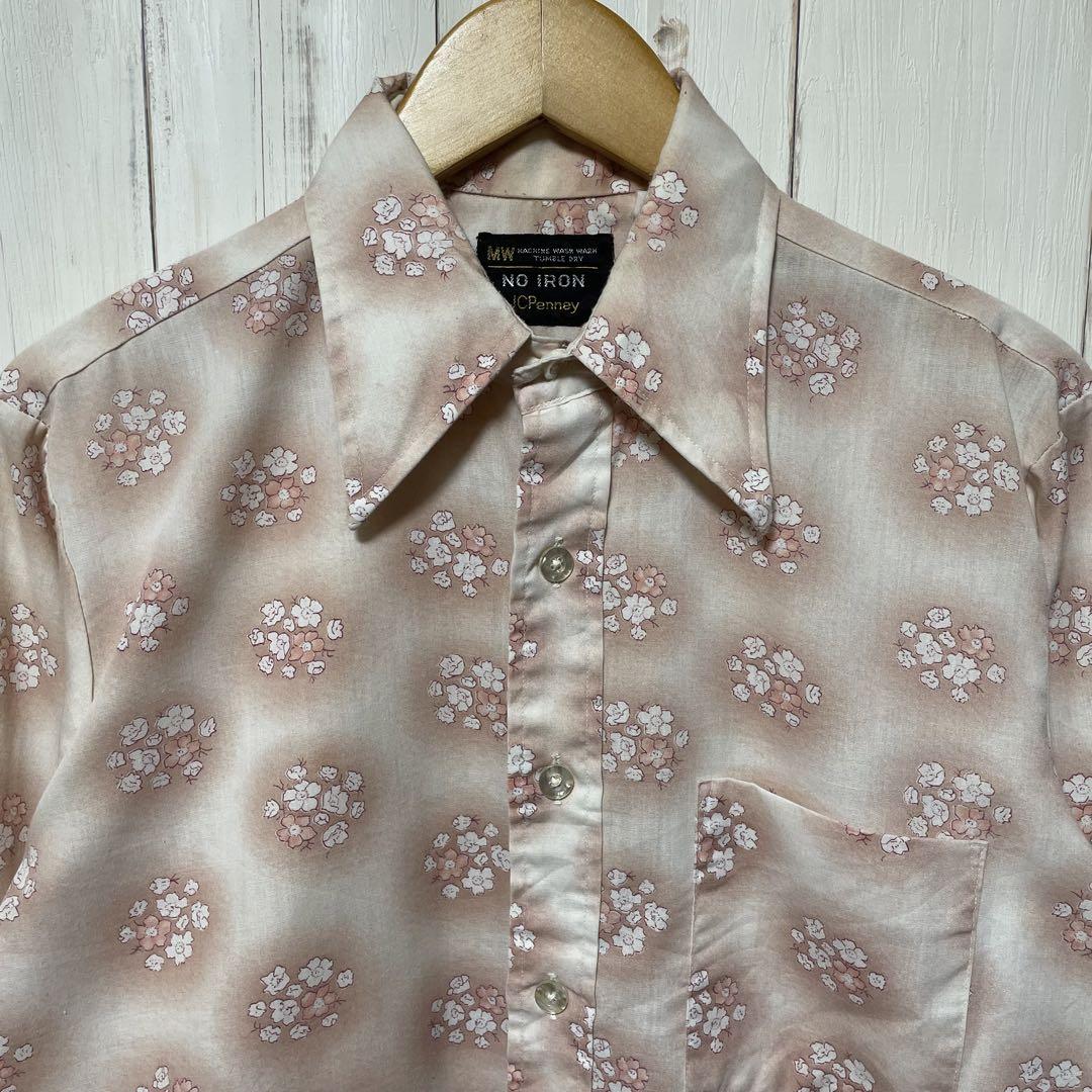 70s JCPENNEY ヴィンテージ 総柄 花 フラワー 長袖 シャツ
