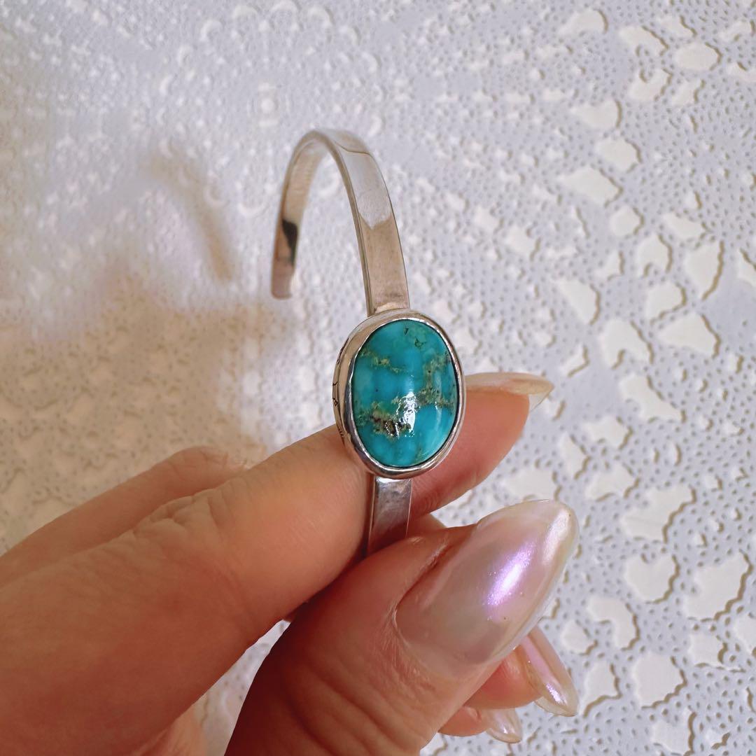 smoky blue ターコイズ　シルバーバングル　babykiy smoky blue ターコイズ シルバーバングル babykiy - メルカリ
