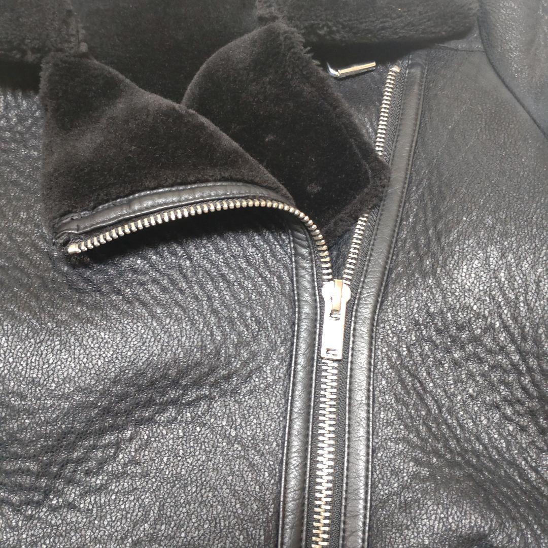 ザラ　ダブルフェイス　ライダースジャケット　ボア　ムートン　ブラック　S ZARA ザラ フェイクムートン ライダースジャケット 長袖 無地 裏