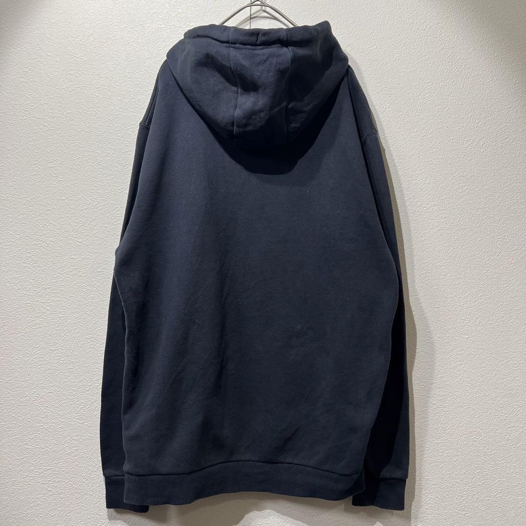 【希少】90s ellesse プリントパーカー 胸ロゴ ネイビー 紺 S