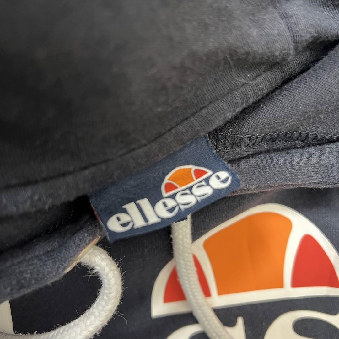 【希少】90s ellesse プリントパーカー 胸ロゴ ネイビー 紺 S