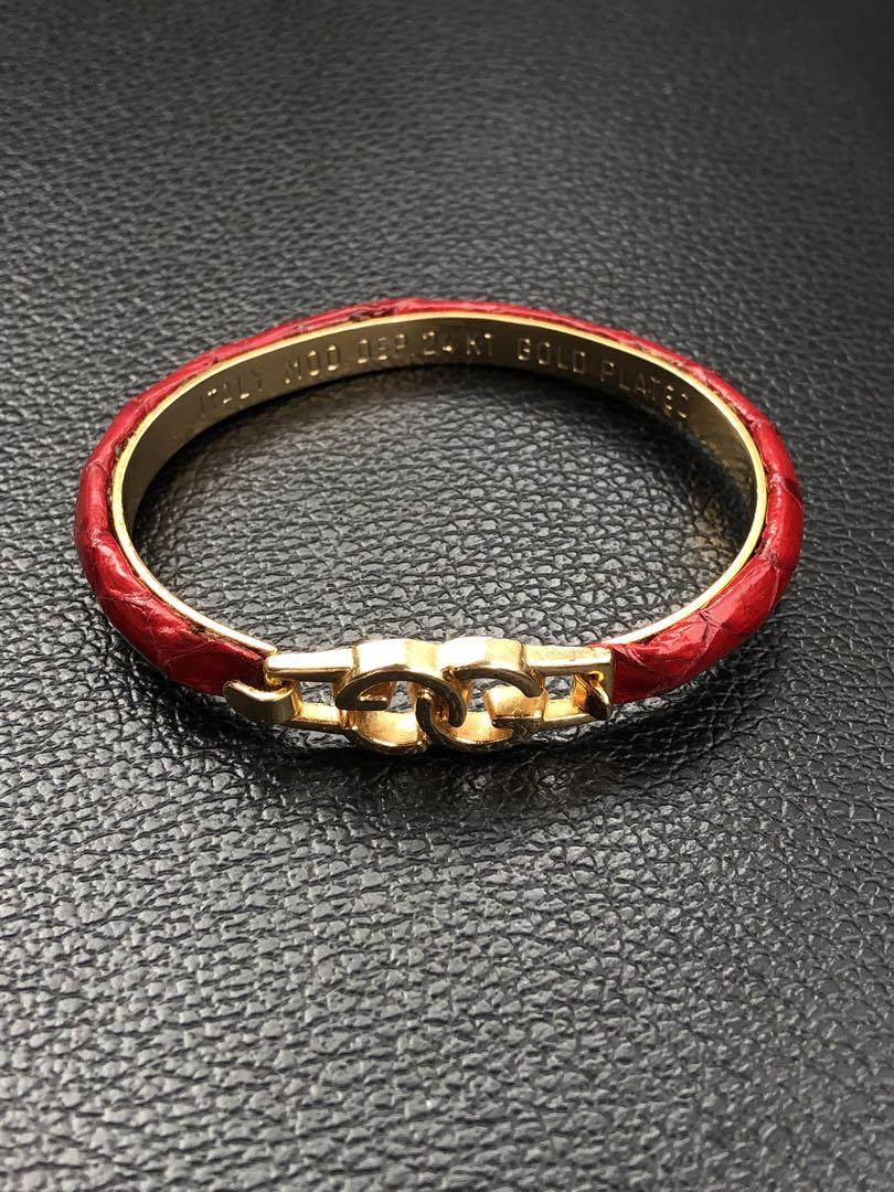 OLD GUCCI Leather Gold Bracelet グッチ
