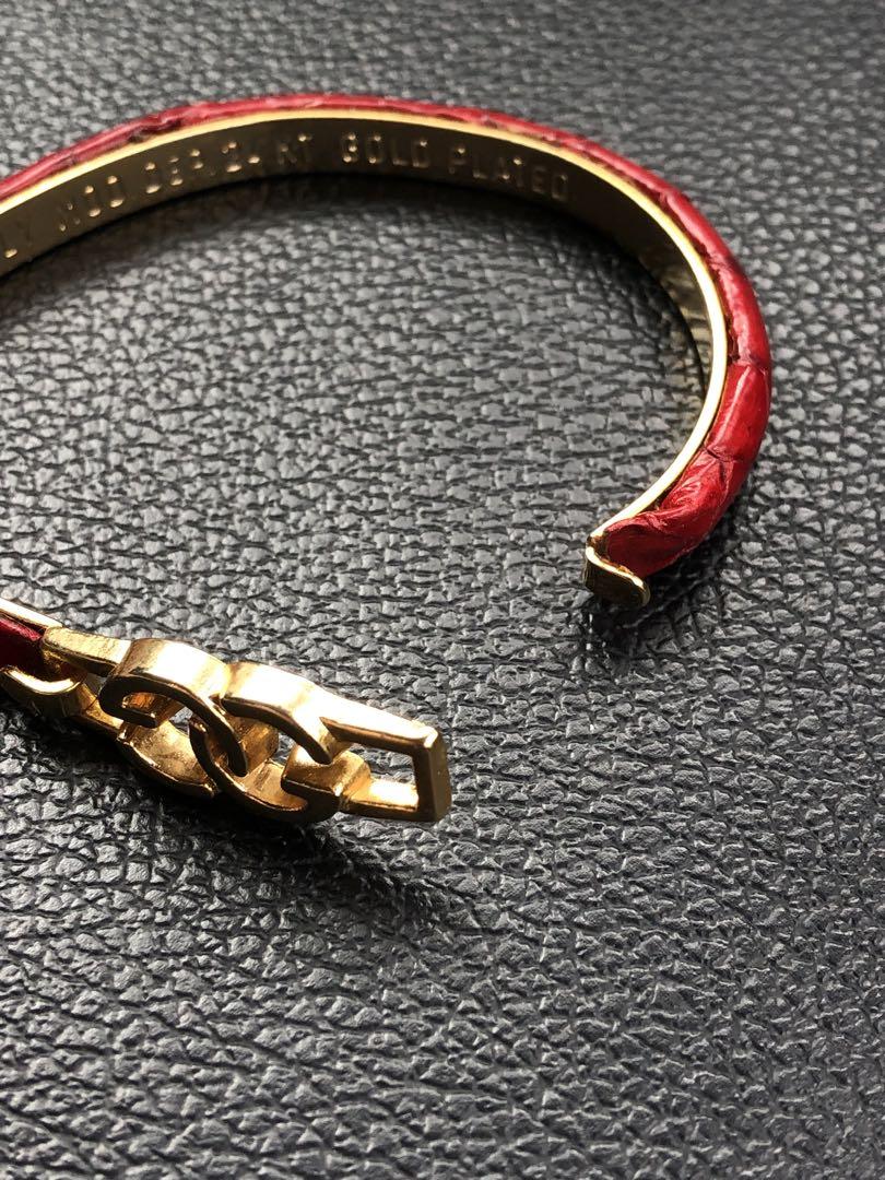 OLD GUCCI Leather Gold Bracelet グッチ