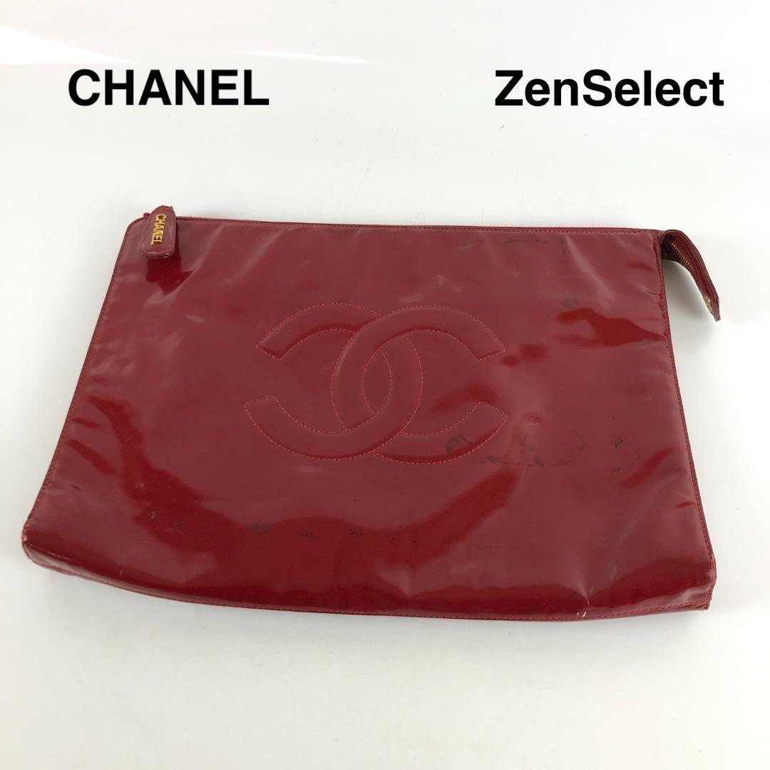 CHANEL シャネル ココマーク エナメル クラッチバッグ レッド