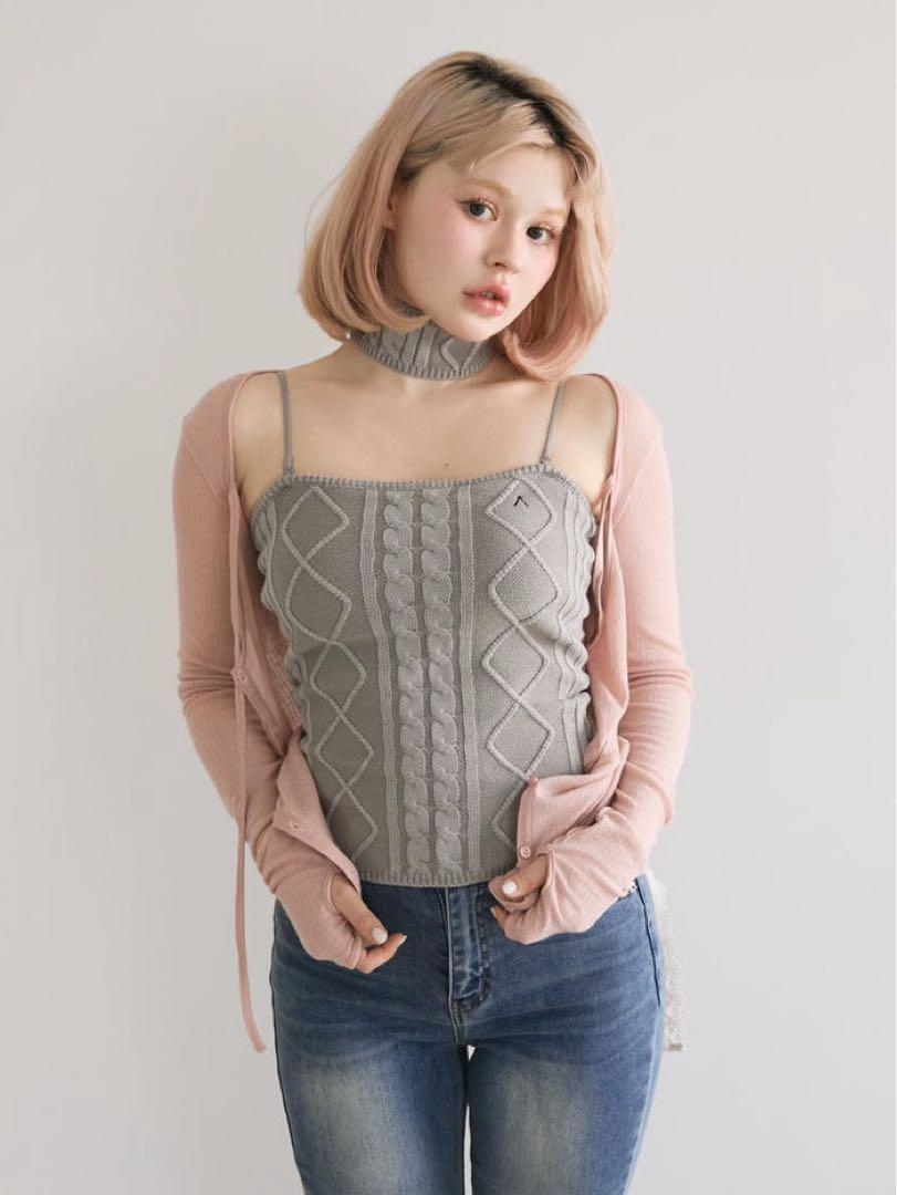 新品タグ付き andmary Vera knit bare tops gray