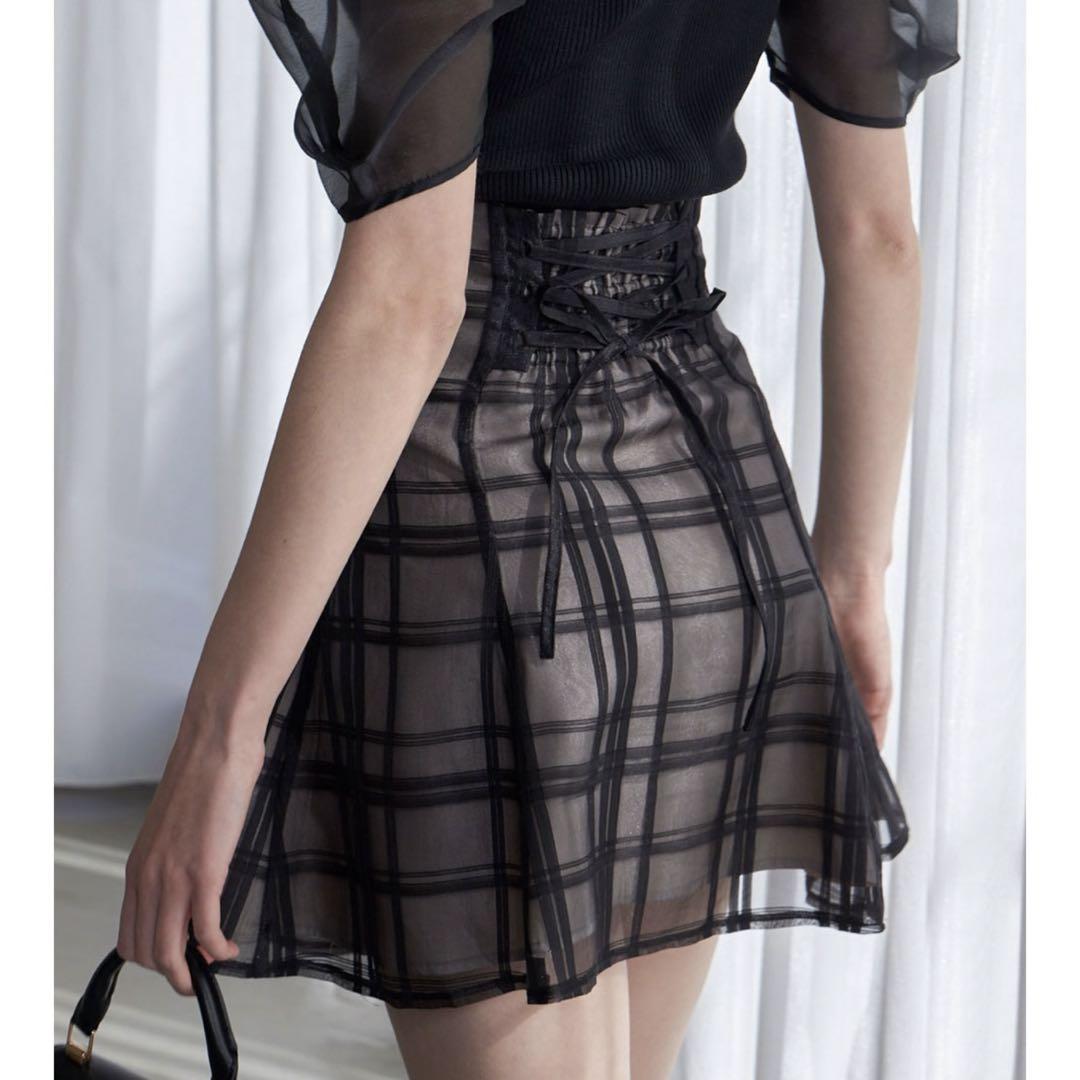 MERCURYDUO シアーチェックバックレースアップミニスカパン