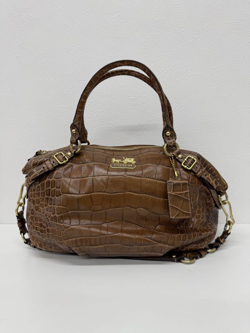 COACH ブラウン クロコダイル風 レザー　ハンドバッグ