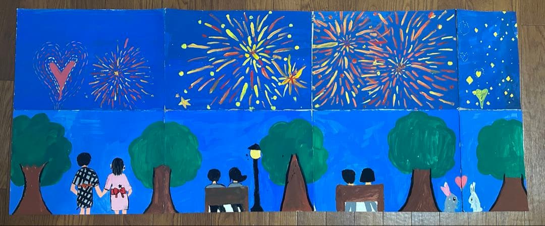 障害者アート 花火と夜空のカラフルアート