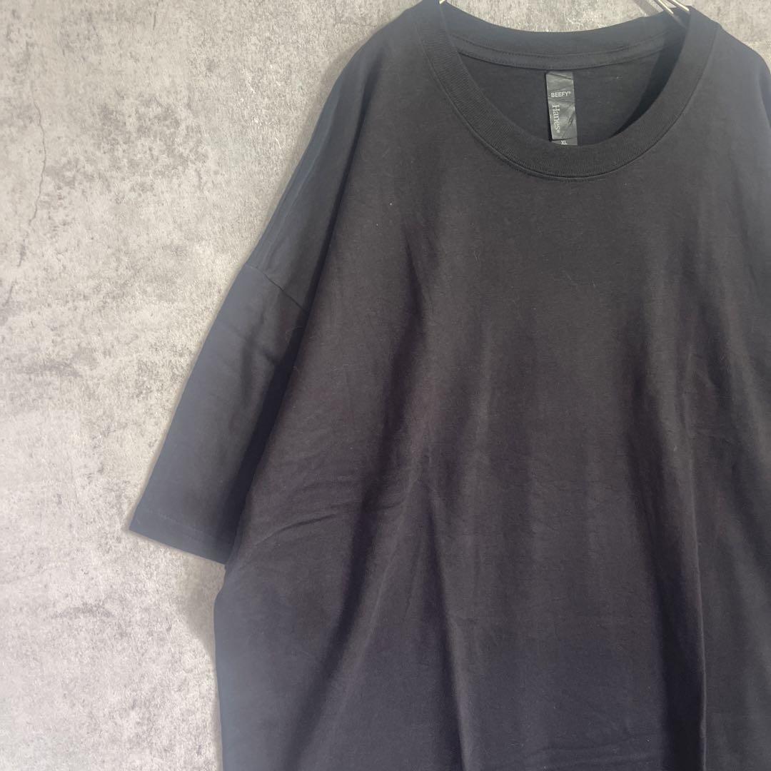 Hanes ヘインズ Tシャツ 半袖 インナー 無地 メンズ ブラック XL