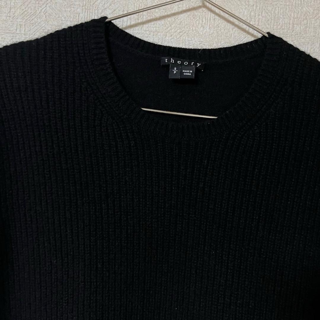 Theory セオリーカシミヤ100% ニット 黒S サイドスリットクールネック