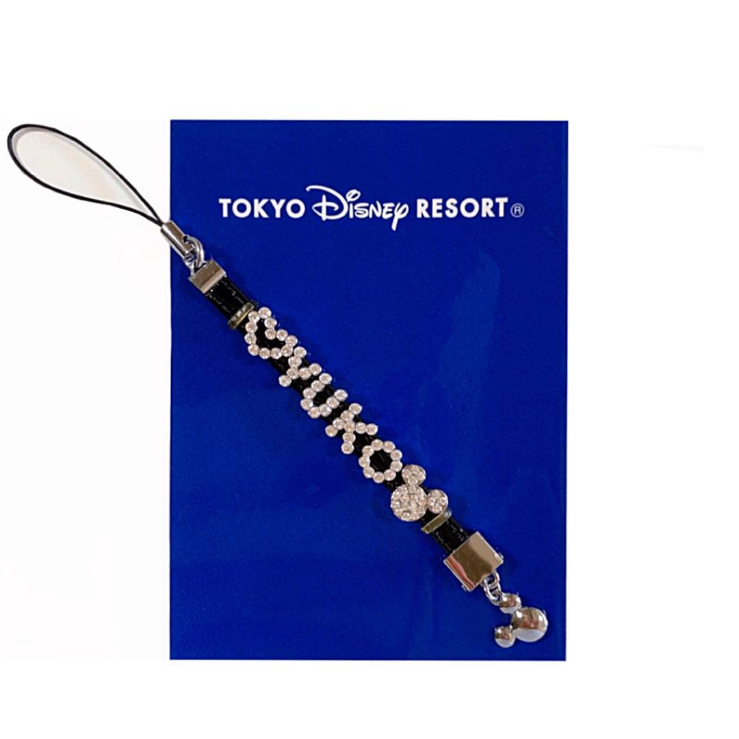 新品 未使用 ディズニーランド ストラップ 和風な千社札風チャーム付き！東京ディズニーランド「ミッキー