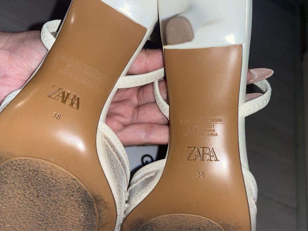 ZARA 刺繍入りスリングバックパンプス 38 - メルカリ