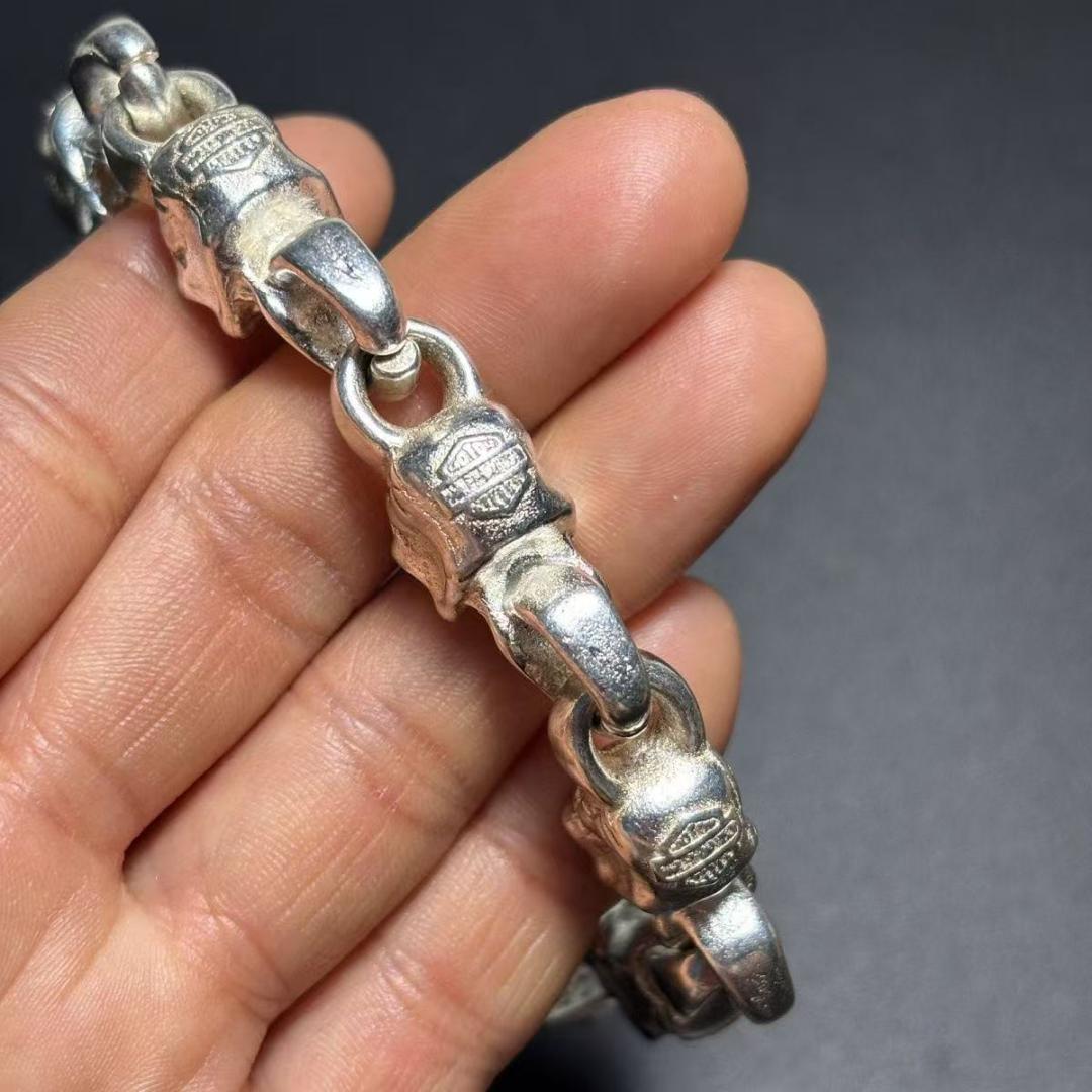 ヴィンテージアメリカンジュエリースカルチェーン マンテルブレスレット刻印あり 新品 超重厚 80sヴィンテージ スカルチェーンブレスレット