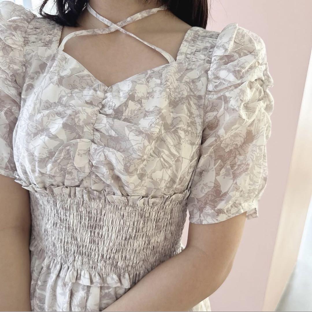 AnMILLE アンミール　フラワークロスフレアOP ピンク　春　夏　花柄　F anmill アンミール フラワークロスフレアワンピース ピンク