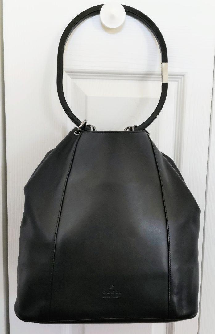 GUCCI グッチ ヴィンテージ 巾着 ハンドル バッグ ブラック 本革